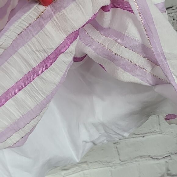 Lane Bryant 18/20 Off the Shoulder Flutter Sleeve Smocked Lavender Stripe Blouse - Picture 7 of 11